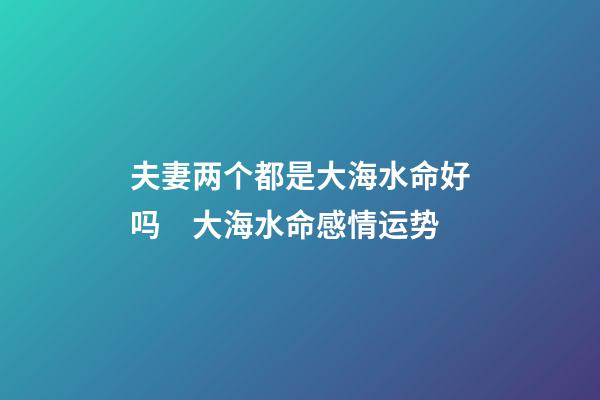 夫妻两个都是大海水命好吗　大海水命感情运势